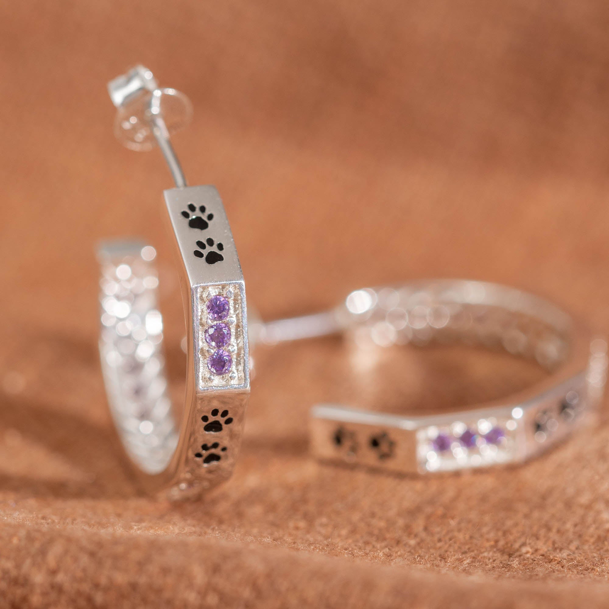 Paws & Crystals Sterling Hoop Earrings
