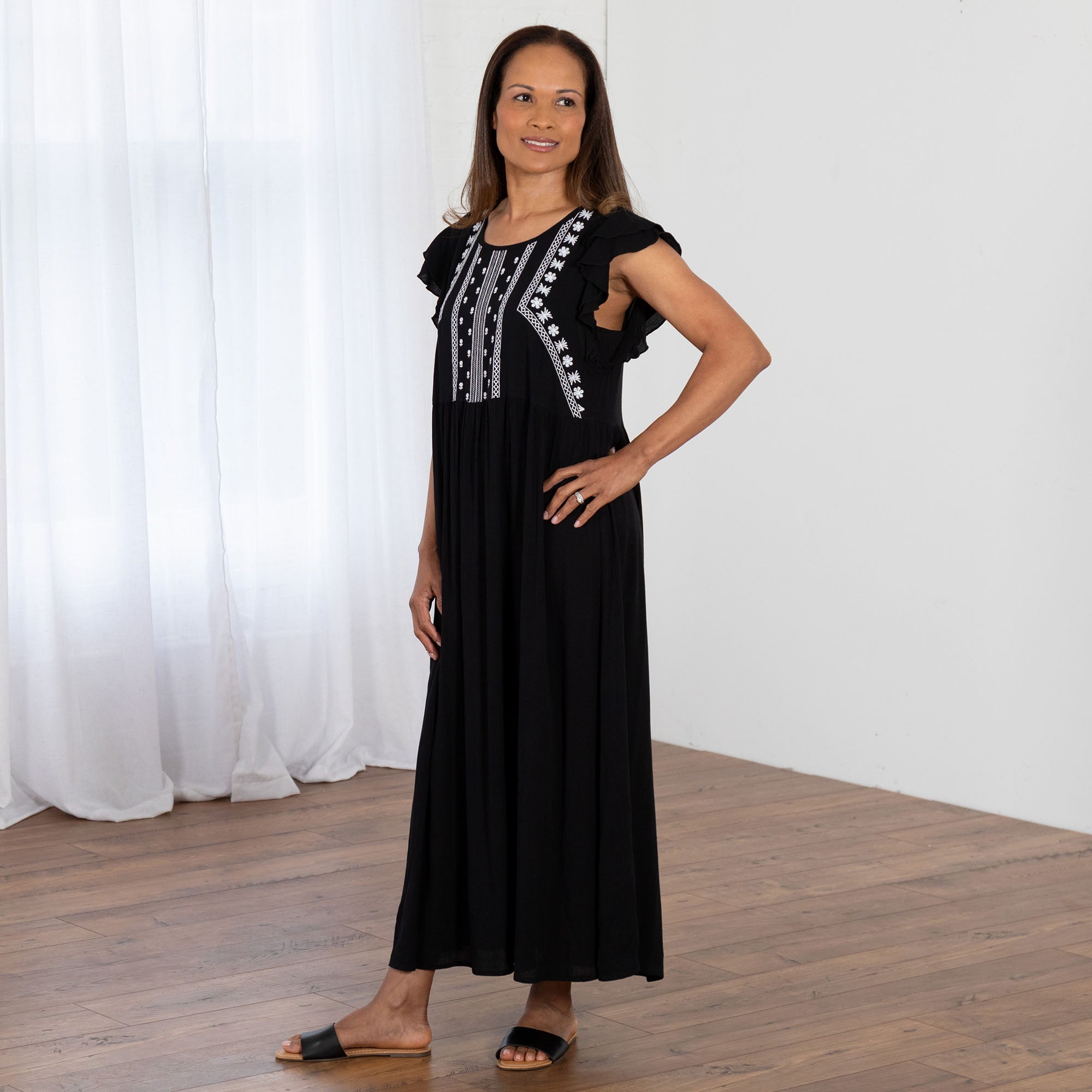 Midnight Garden Embroidered Long Dress
