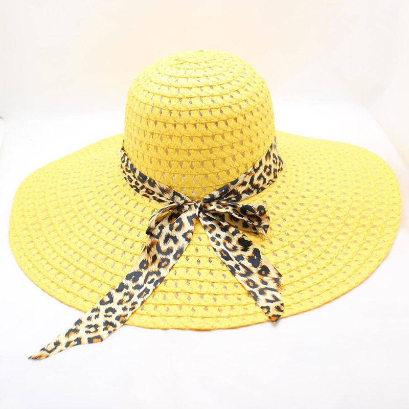 Women’s Large Brim Beach Straw Hat with Bow and Streamer