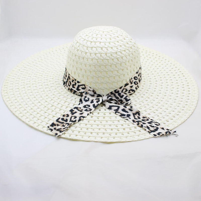 Women’s Large Brim Beach Straw Hat with Bow and Streamer
