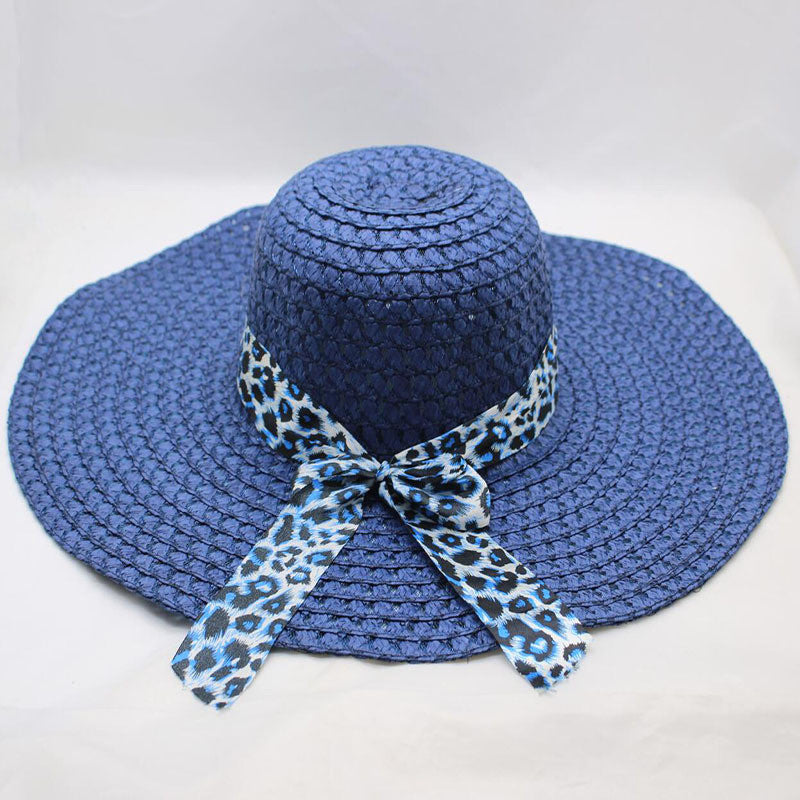 Women’s Large Brim Beach Straw Hat with Bow and Streamer
