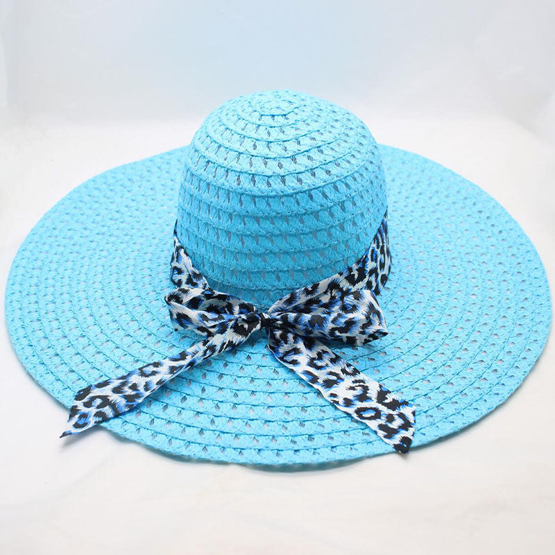 Women’s Large Brim Beach Straw Hat with Bow and Streamer