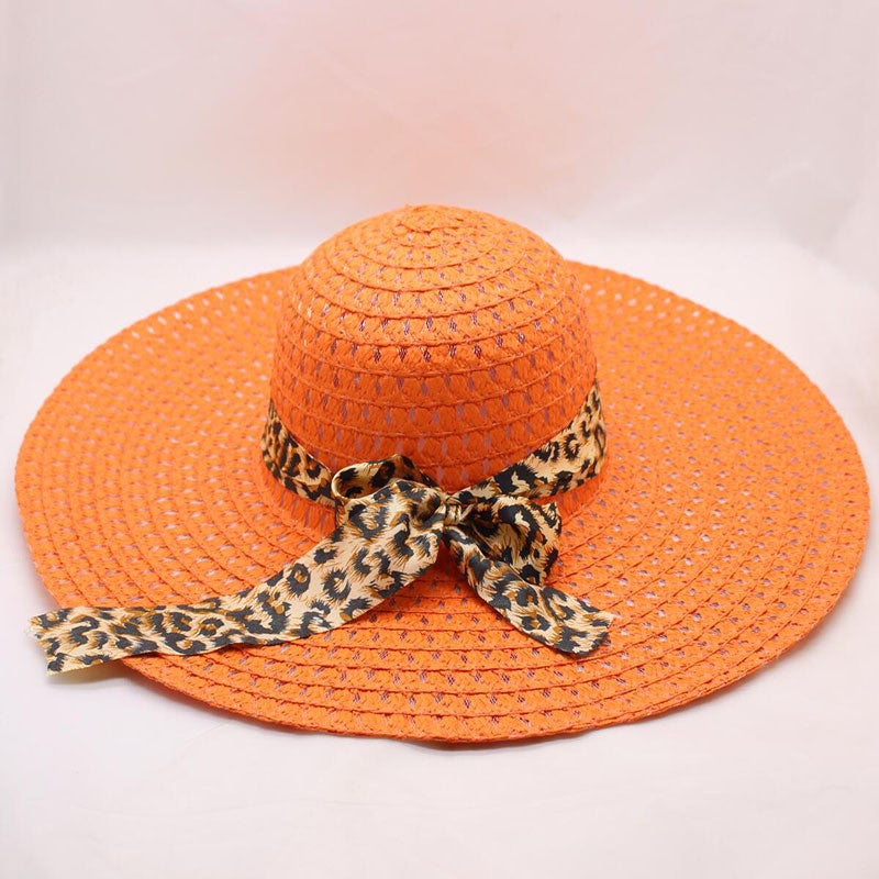 Women’s Large Brim Beach Straw Hat with Bow and Streamer