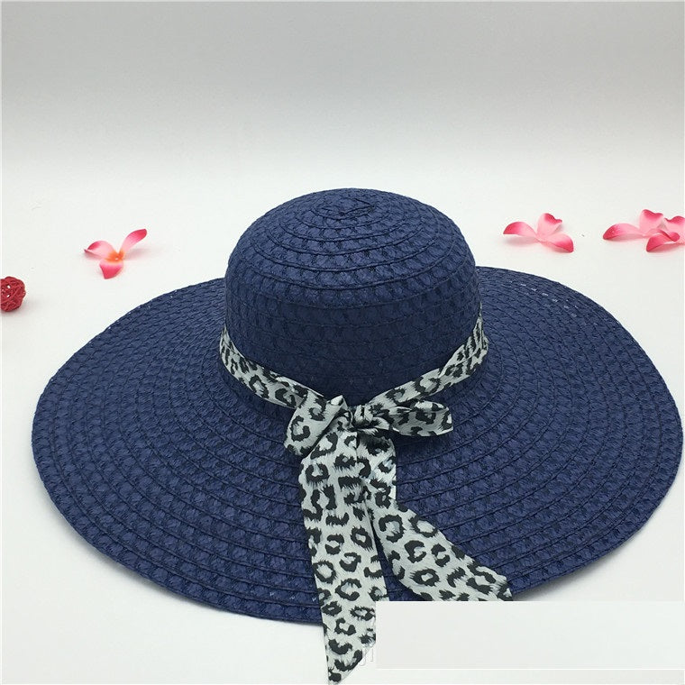 Women’s Large Brim Beach Straw Hat with Bow and Streamer