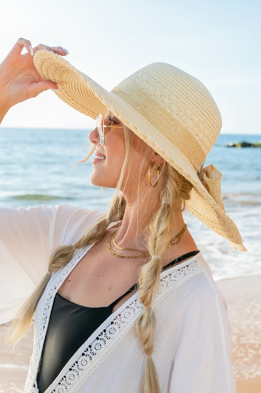 Scallop Edge Bow Accent Stylish Women’s Summer Sunhat Accessories