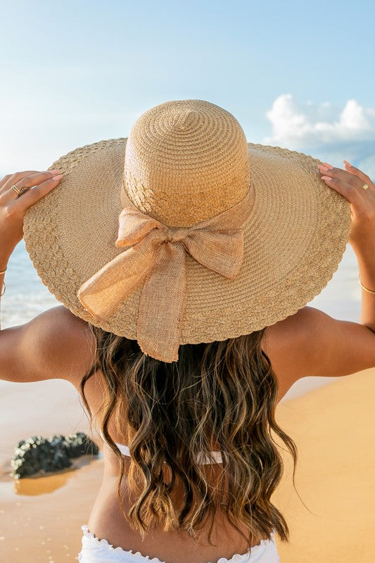 Scallop Edge Bow Accent Stylish Women’s Summer Sunhat Accessories