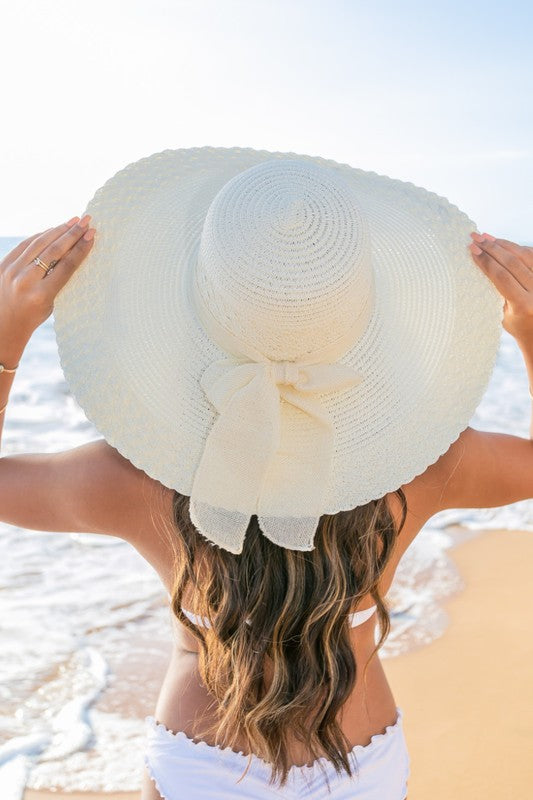 Scallop Edge Bow Accent Stylish Women’s Summer Sunhat Accessories