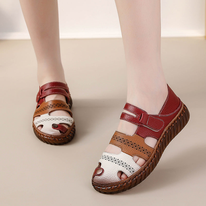 Women’s Genuine Cowhide Soft Sole Non-Slip Flat Sandals Footwear