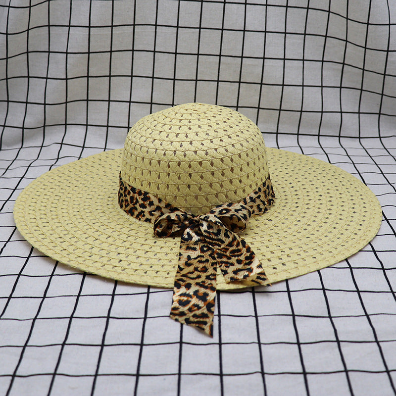 Women’s Large Brim Beach Straw Hat with Bow and Streamer