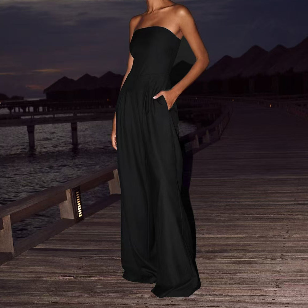 Loose Backless Tube-Top Wide Leg Women’s Casual Jumpsuit Overalls