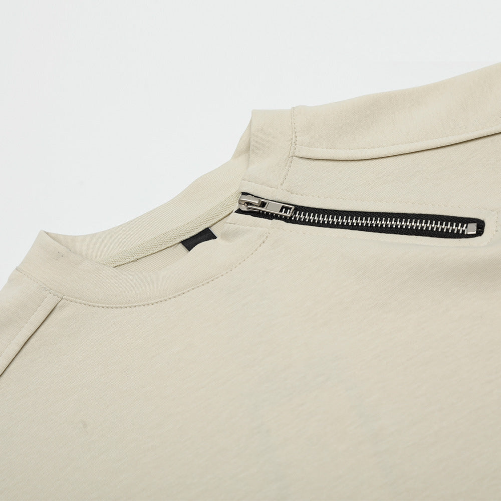 Men’s Heavyweight Zipper Loose Round Neck Casual Short Sleeve Tee