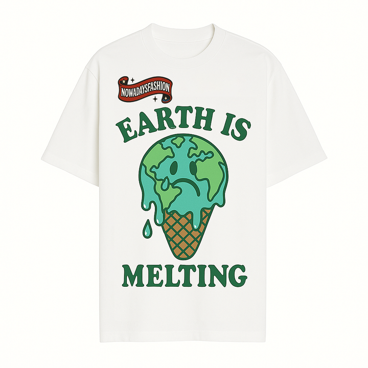 Unisex Eco Graphic T-Shirt – EARTH IS MELTING Sad Globe Ice Cream Print Tee