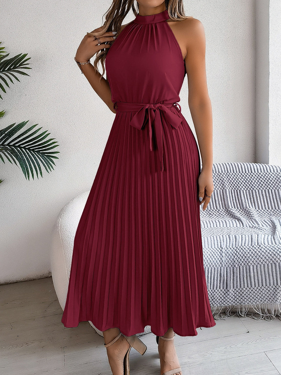 Cute Pink Sleeveless Midi Dress Elegant & Flowy Girls Dress Beautiful Design