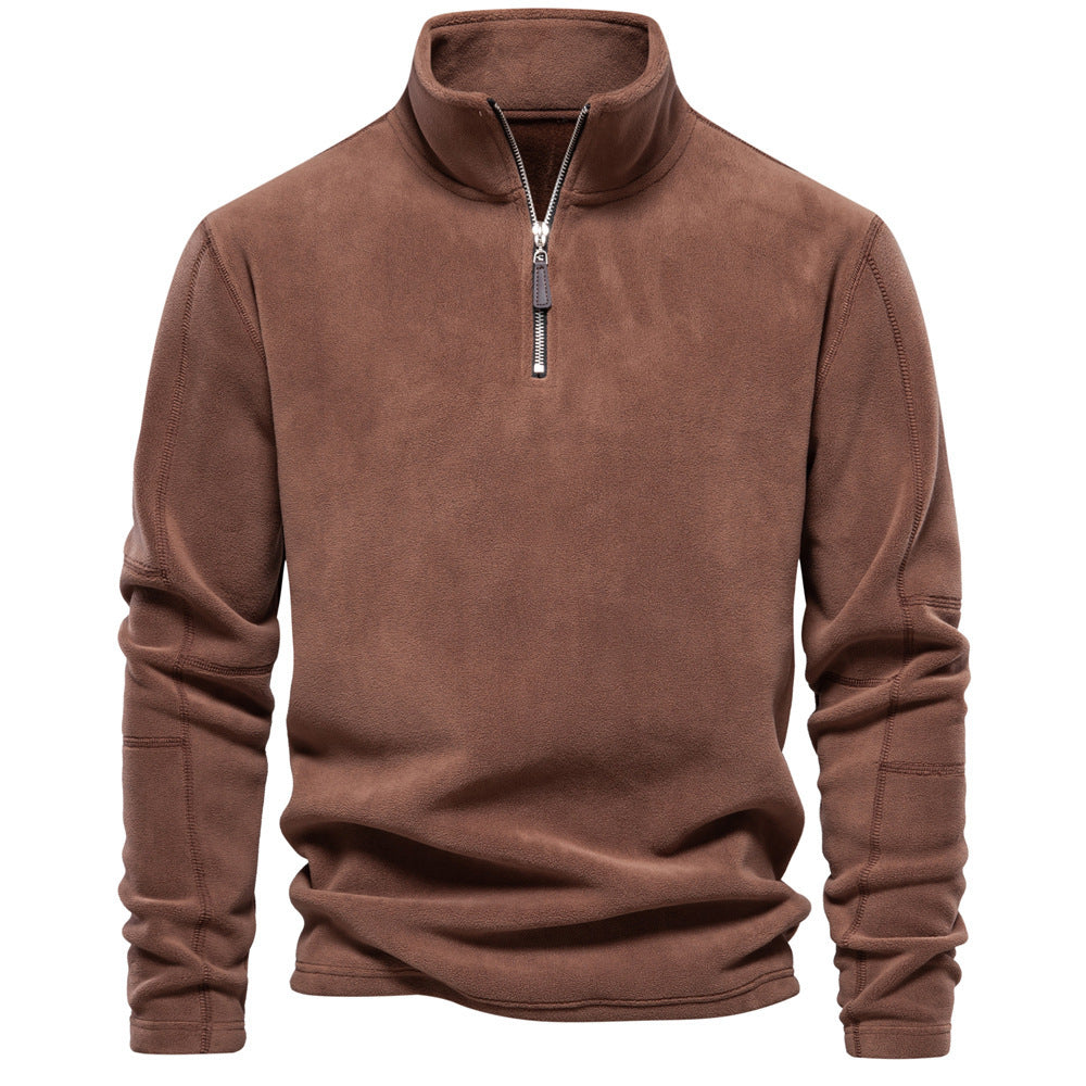 Men’s Fleece Stand-Collar Zipper Casual Winter Pullover Sweatshirt Top