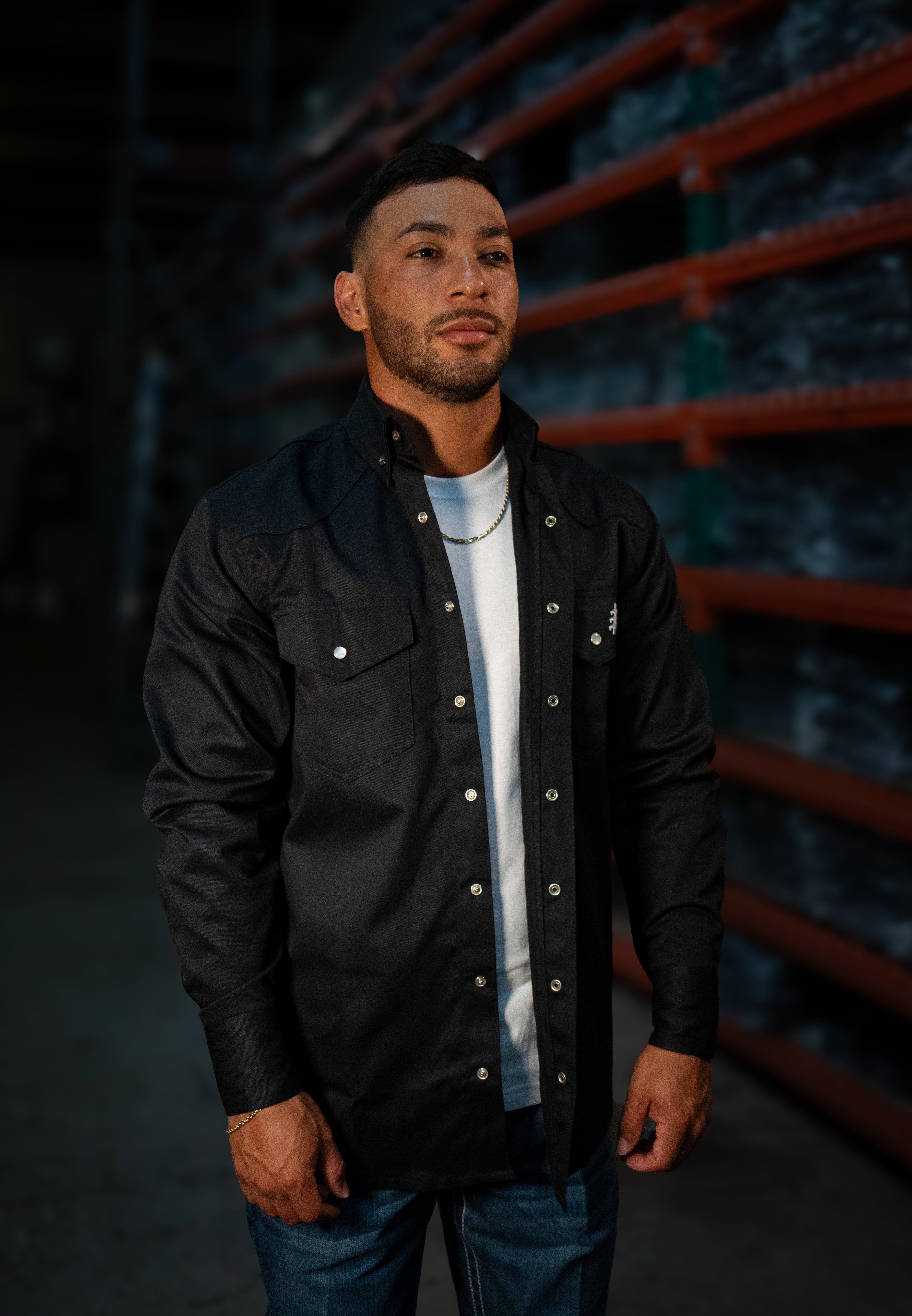 FR Western Style Pearl Snap - Black