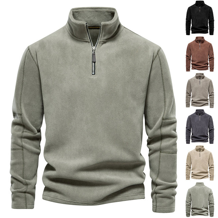 Men’s Fleece Stand-Collar Zipper Casual Winter Pullover Sweatshirt Top