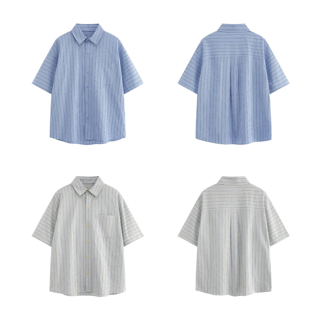 Patch striped casual loose silhouette short sleeved shirt for men
