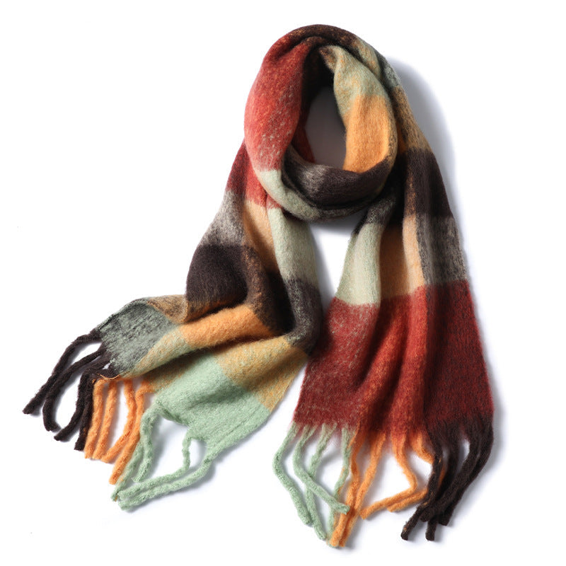 New Luxury Winter Soft Head Wraps Plaid Scarf Shawls Cashmere  Warm Cashmere Scarves Rainbow For Women
