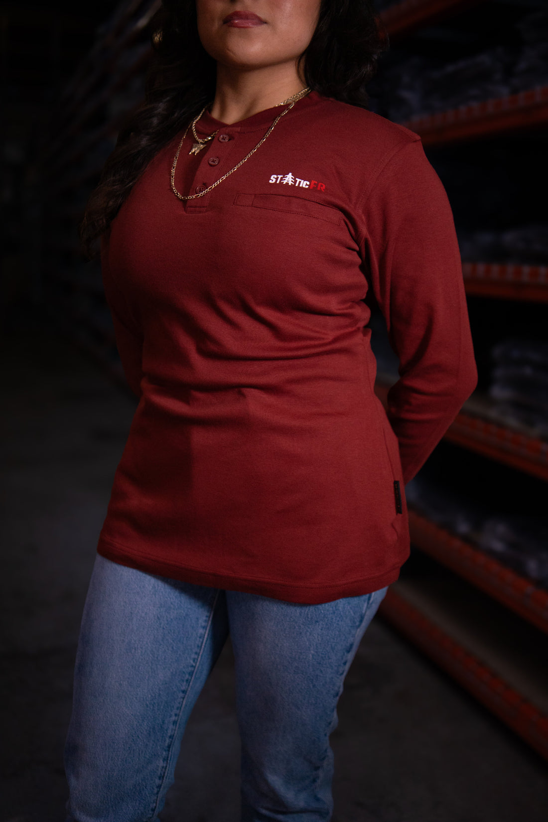 Women's FR 3-Button Henley - Wine Red