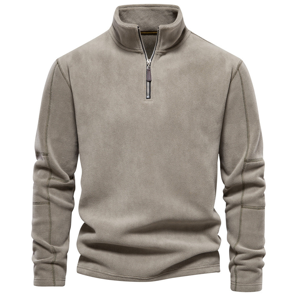 Men’s Fleece Stand-Collar Zipper Casual Winter Pullover Sweatshirt Top