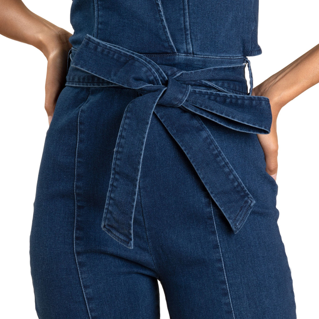 V-Neck Halter Dark Denim Jumpsuit