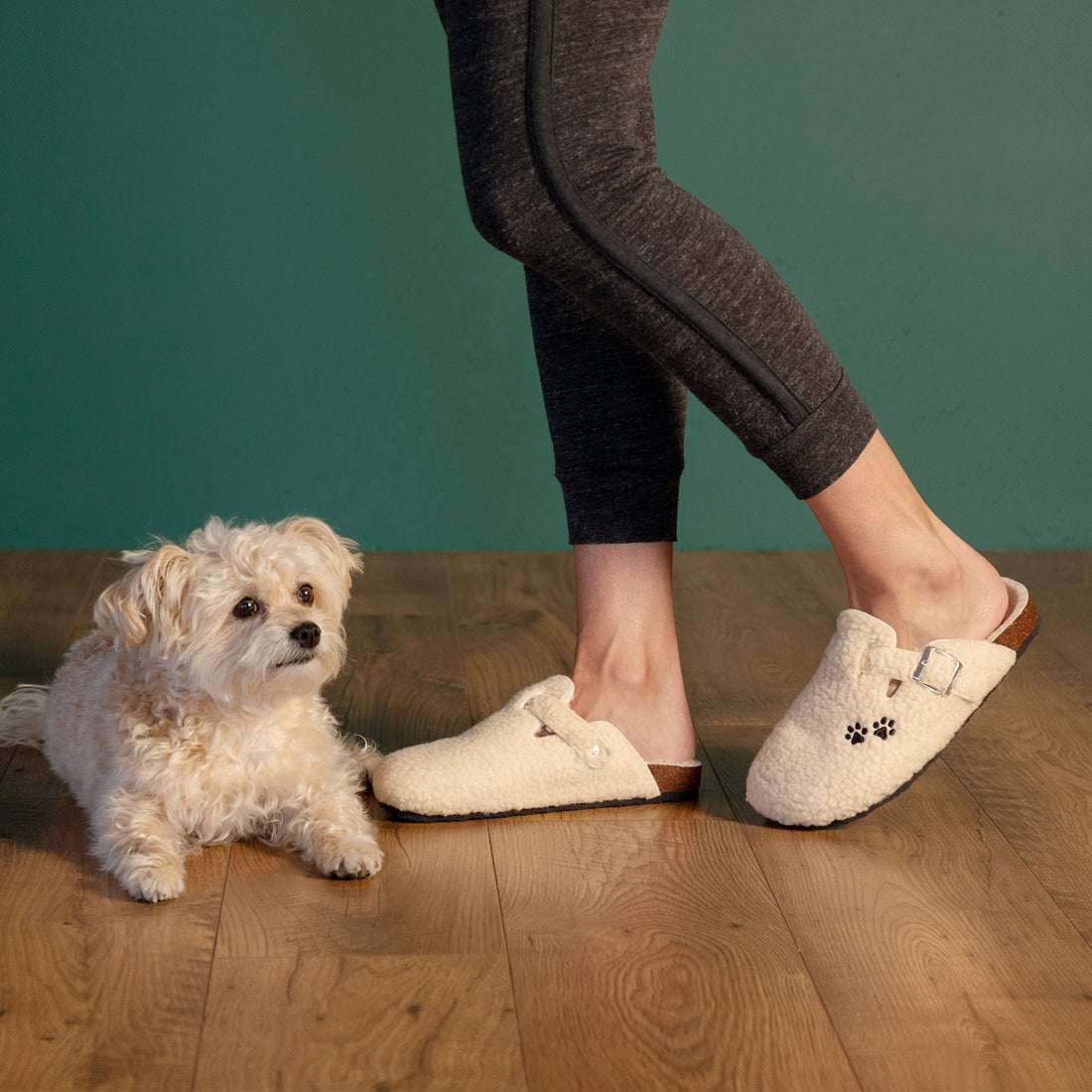 Paw Print Plush Sherpa Fleece Clog Slippers