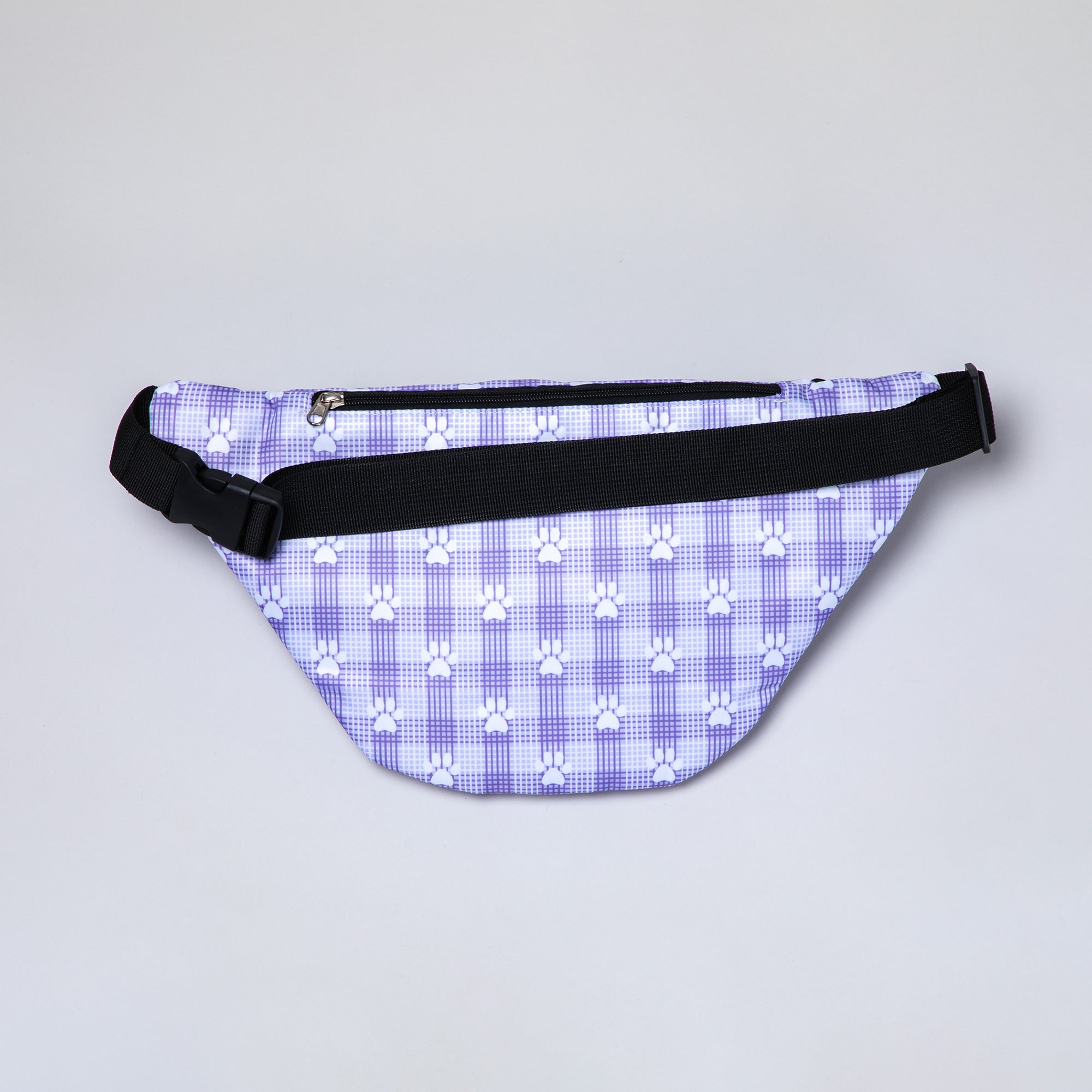 Plaid Paw Print Large Fanny Pack with 3 Zippered Pockets