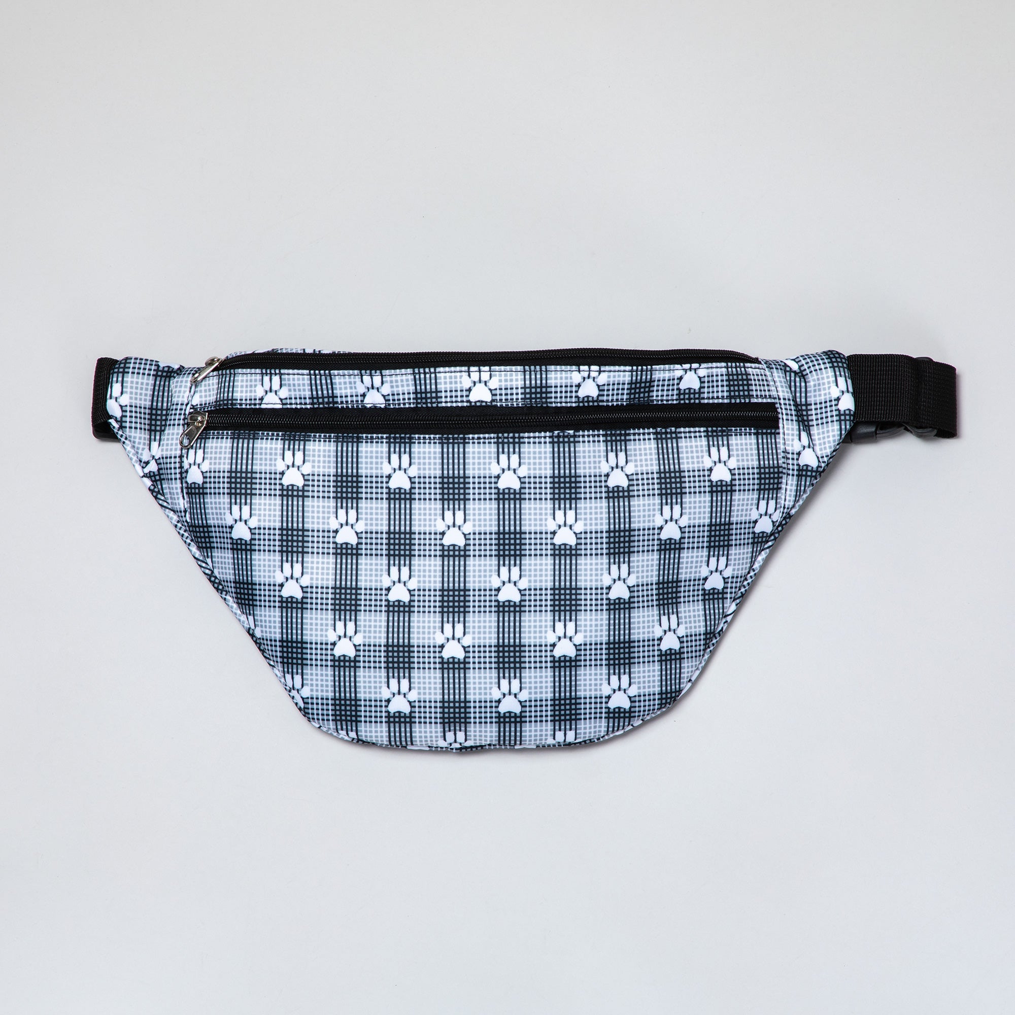 Plaid Paw Print Large Fanny Pack with 3 Zippered Pockets