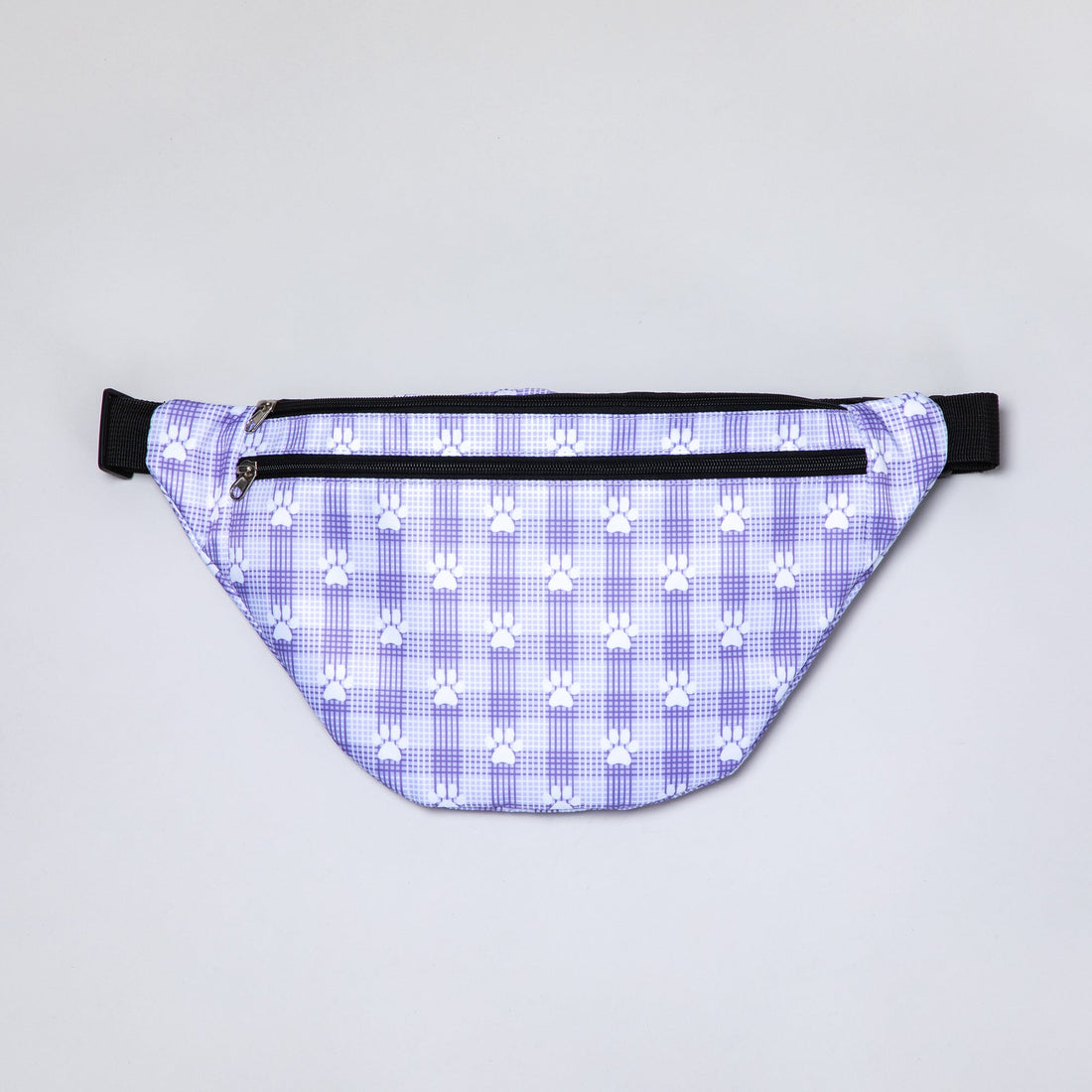 Plaid Paw Print Large Fanny Pack with 3 Zippered Pockets