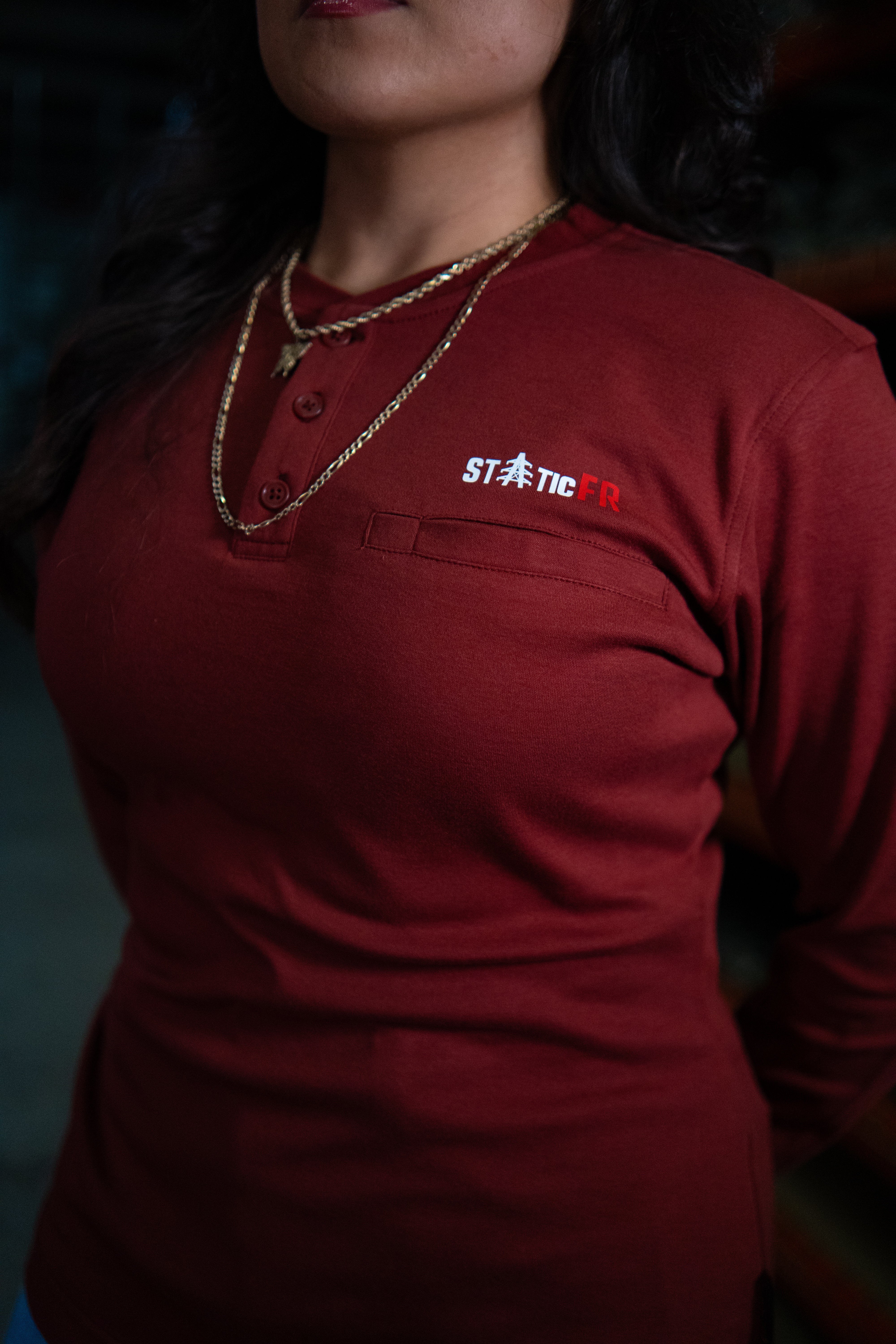 Women's FR 3-Button Henley - Wine Red