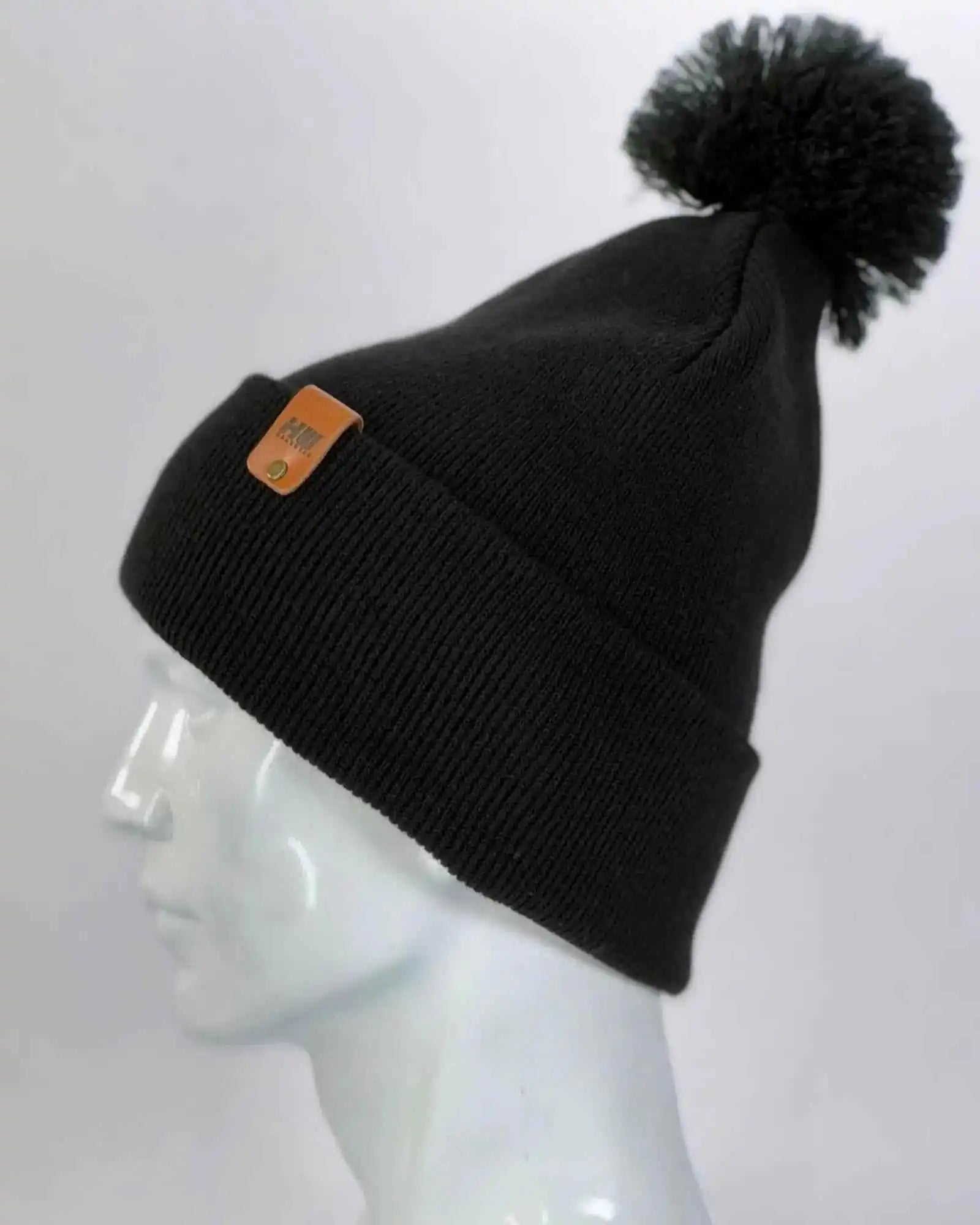 Classic Cuffed Pom Pom Beanie, Midnight Black