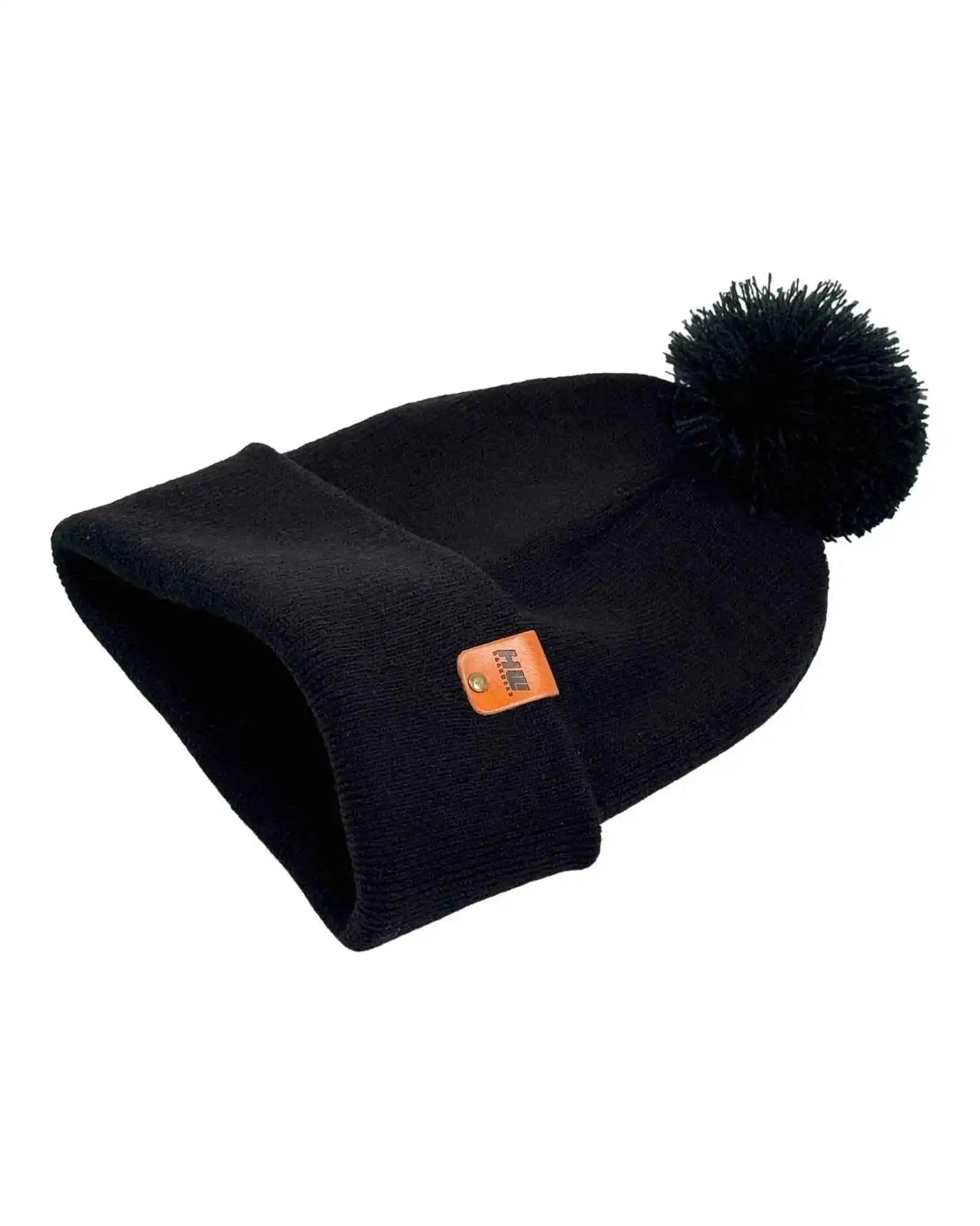 Classic Cuffed Pom Pom Beanie, Midnight Black