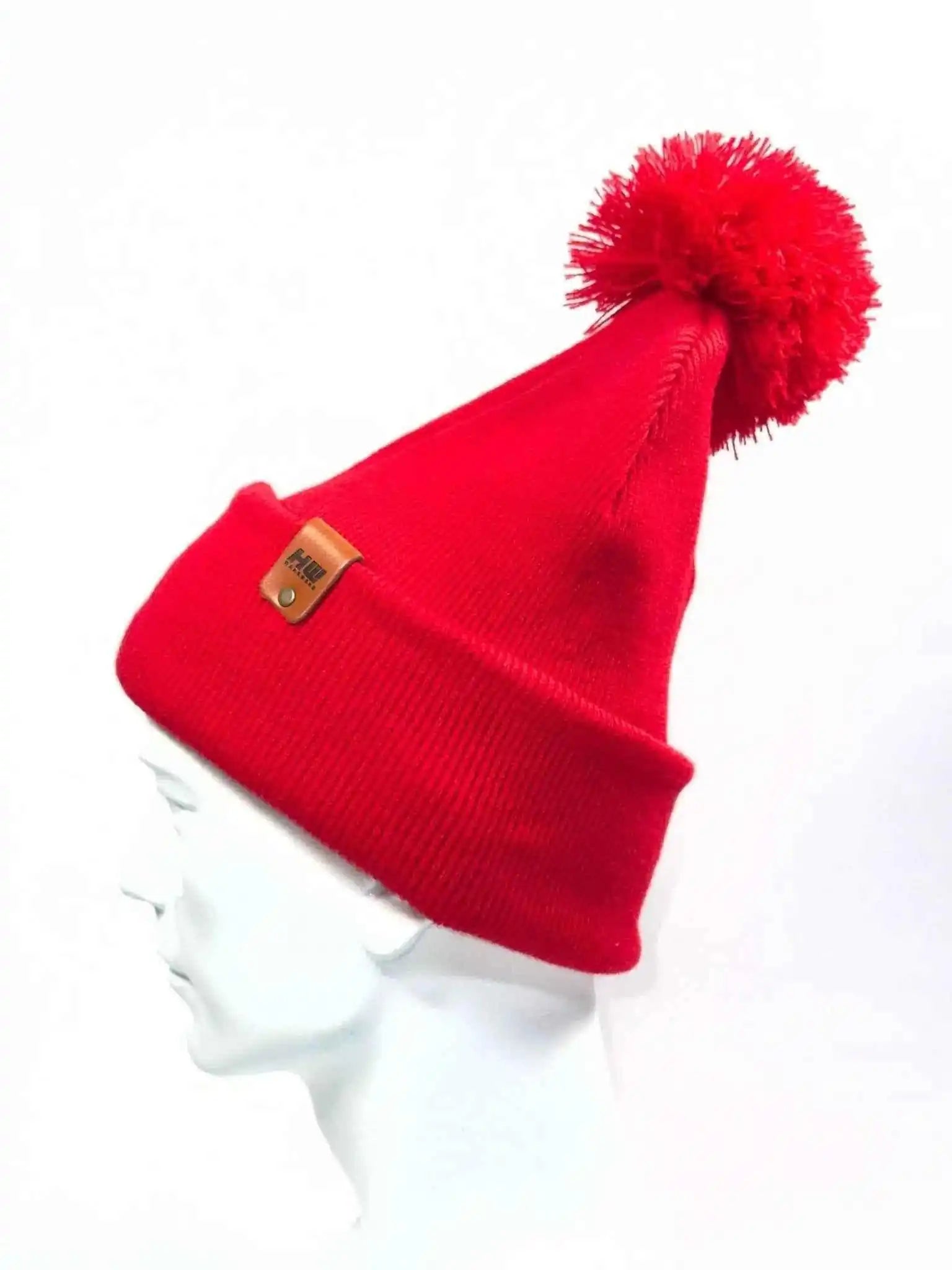 Classic Cuffed Pom Pom Beanie, Scarlet Red