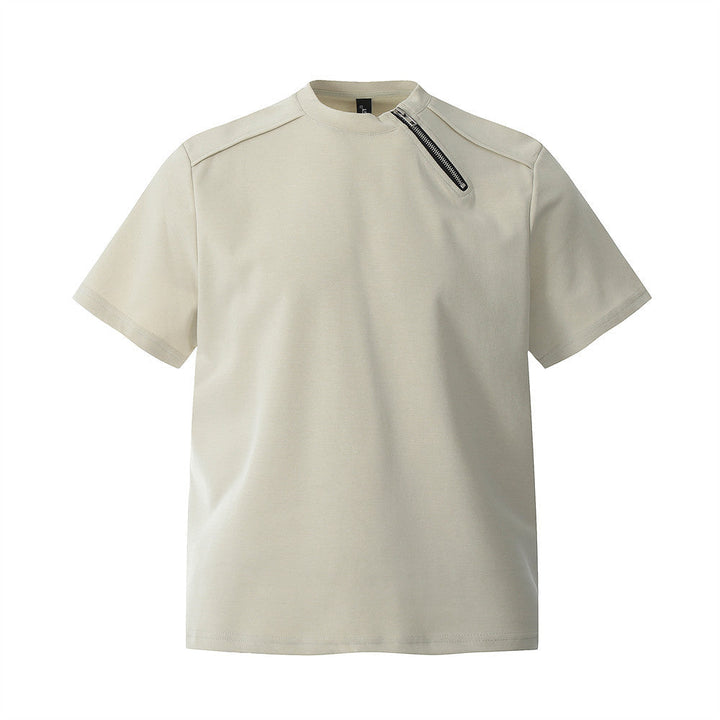 Men’s Heavyweight Zipper Loose Round Neck Casual Short Sleeve Tee