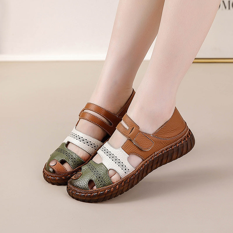 Women’s Genuine Cowhide Soft Sole Non-Slip Flat Sandals Footwear