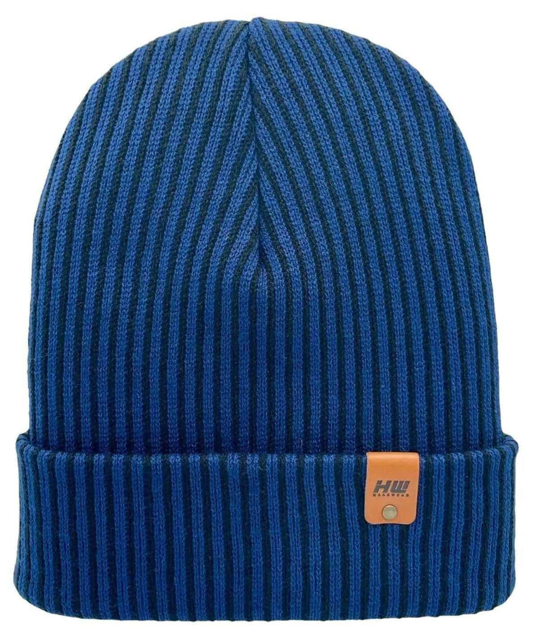 Cuffed Wide Ribbed Striped Beanie, Contrast, Black and Blue, Classic Beanie
