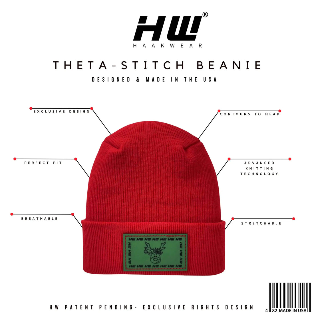 H Stitch Beanie, Reindeer Christmas Red Beanie