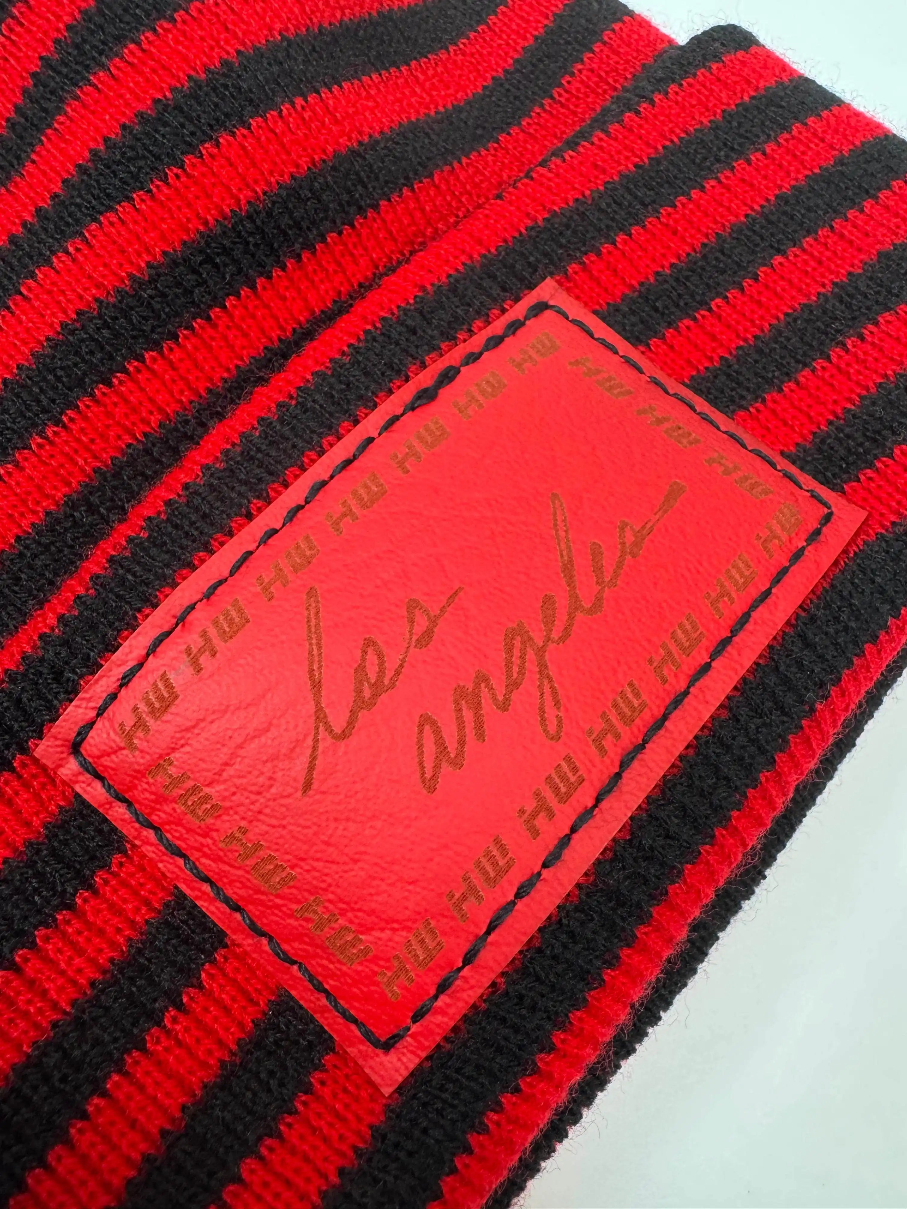 Los Angeles Beanie, H Stitch Beanie, Black and Red RoRo
