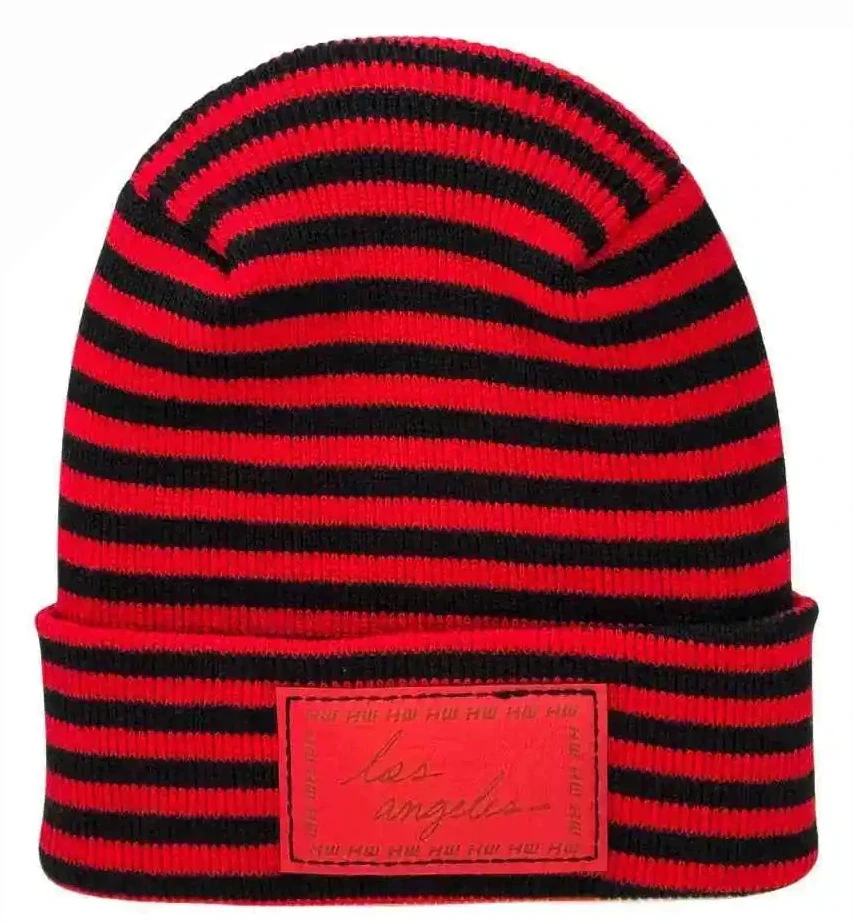 Los Angeles Beanie, H Stitch Beanie, Black and Red RoRo