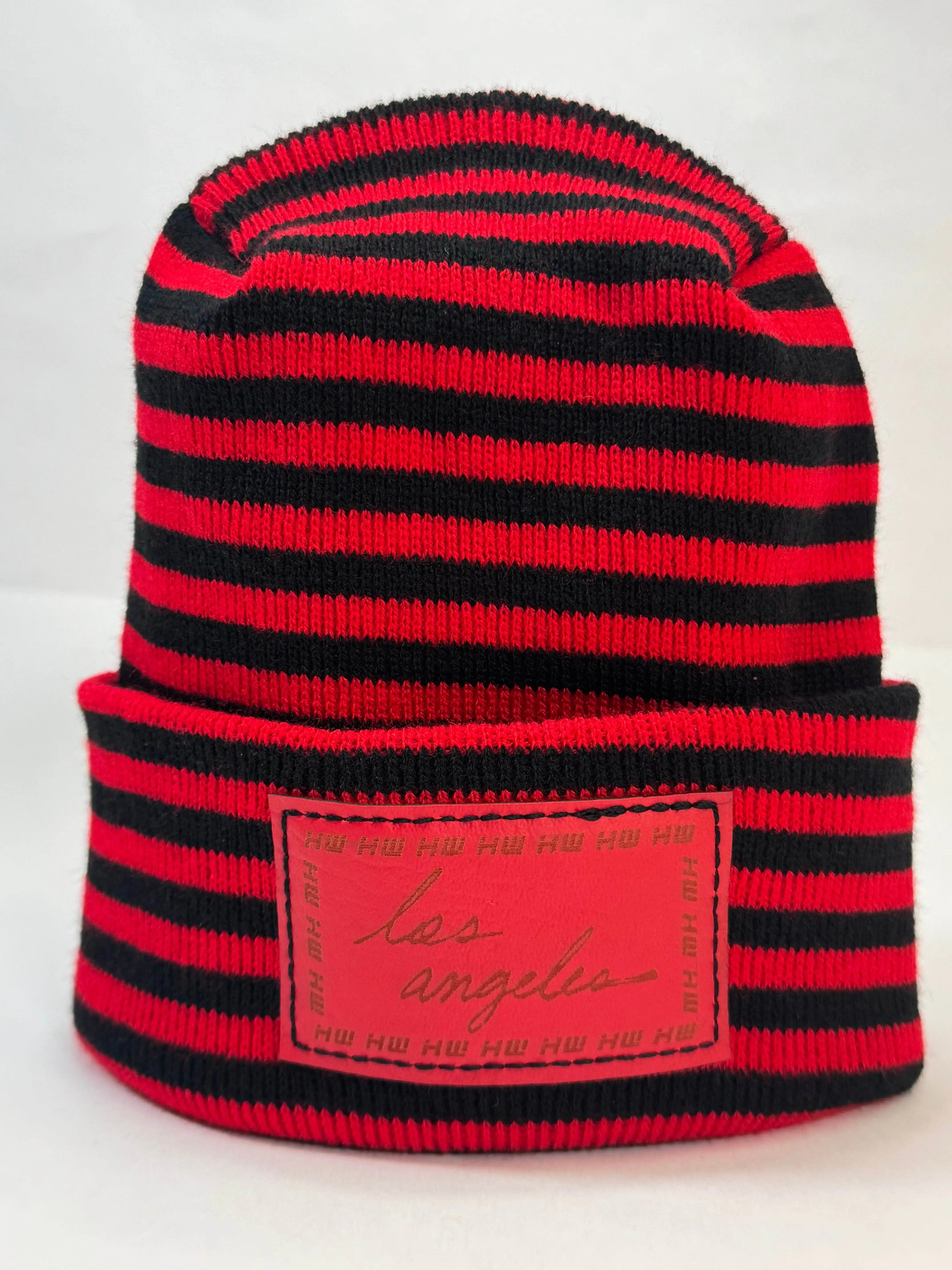 Los Angeles Beanie, H Stitch Beanie, Black and Red RoRo
