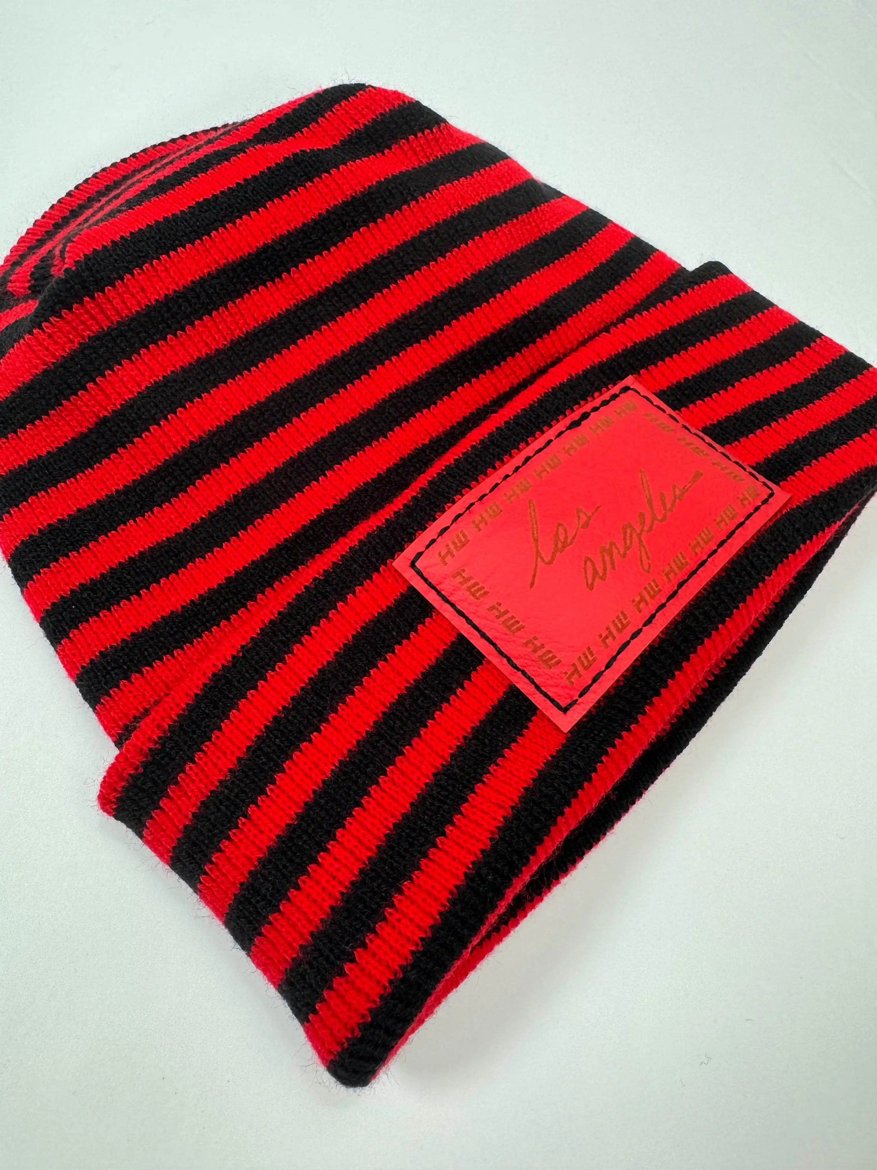Los Angeles Beanie, H Stitch Beanie, Black and Red RoRo