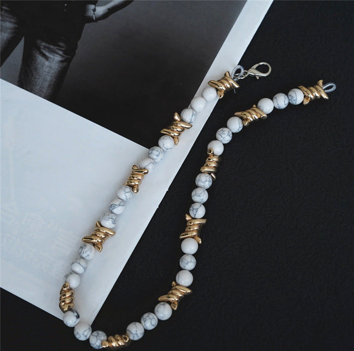 Thorn Light Luxury White Turquoise Pearl Metal Necklace