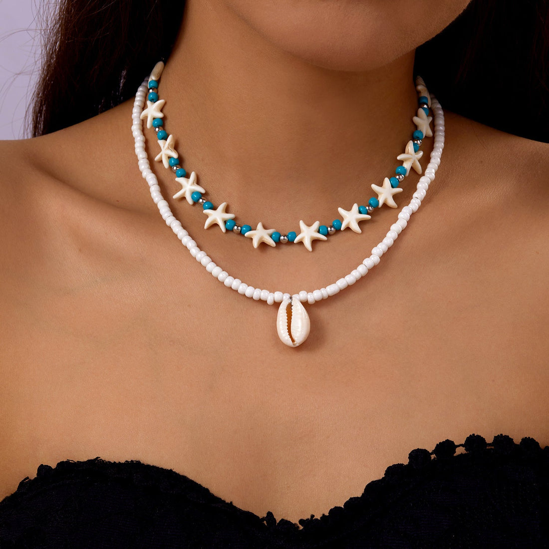 starfish necklace pearl multi-layer stacking necklace