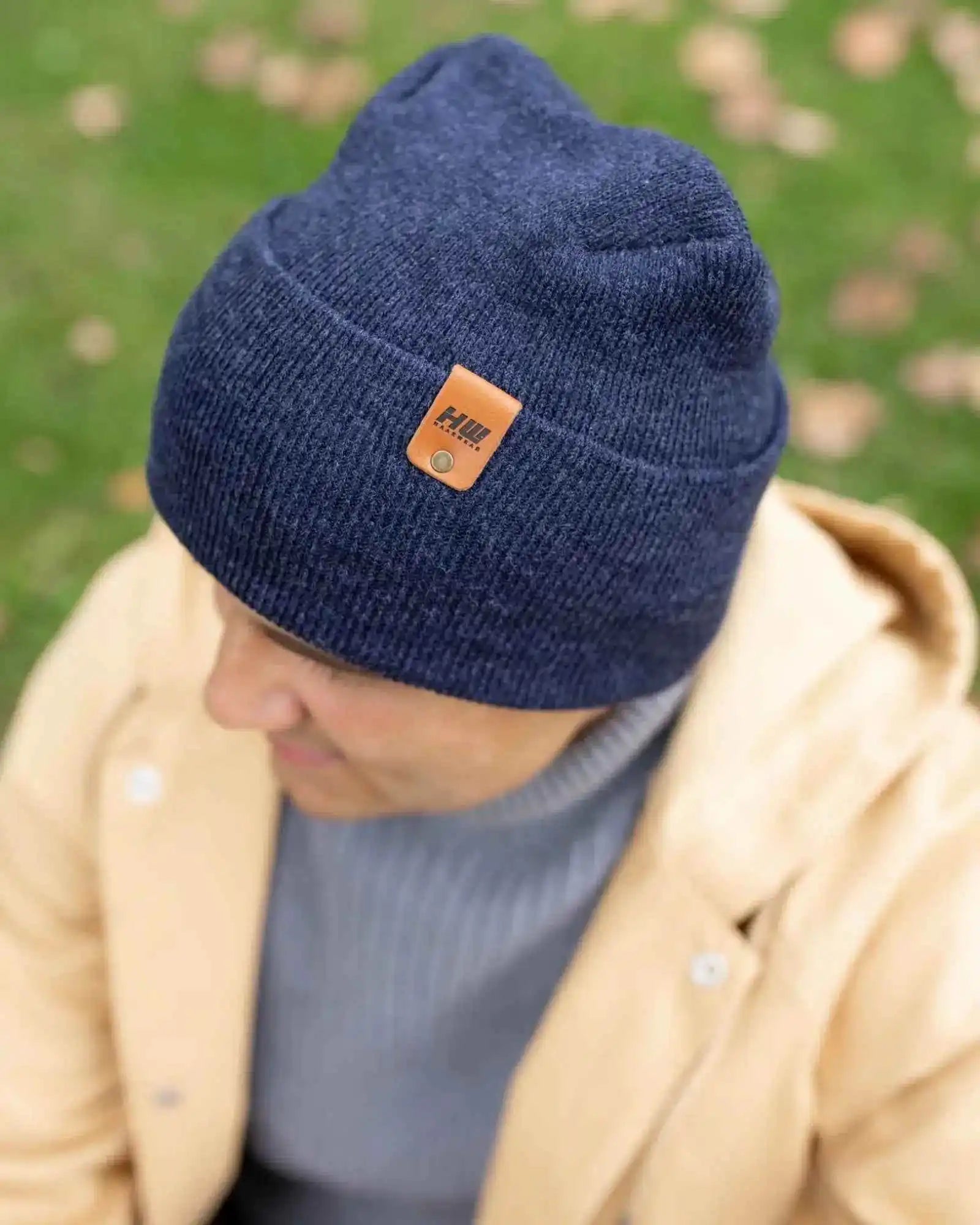 Patented H Stitch Cuffed Beanie, Denim Blue
