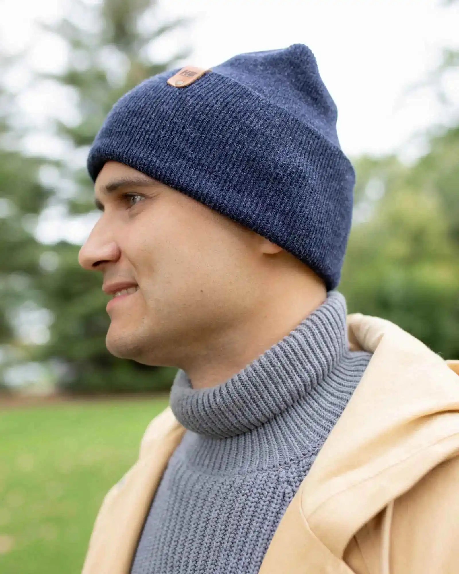 Patented H Stitch Cuffed Beanie, Denim Blue