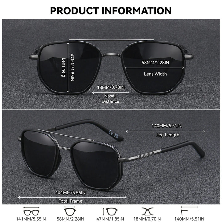 BARCUR Sunglasses Men’s Polygon Fashionable Frame – Polarized UV400 Protection for Summer Driving Outdoor and Casual Wear – Stylish Comfortable Thickened Striped Design with TAC Lenses