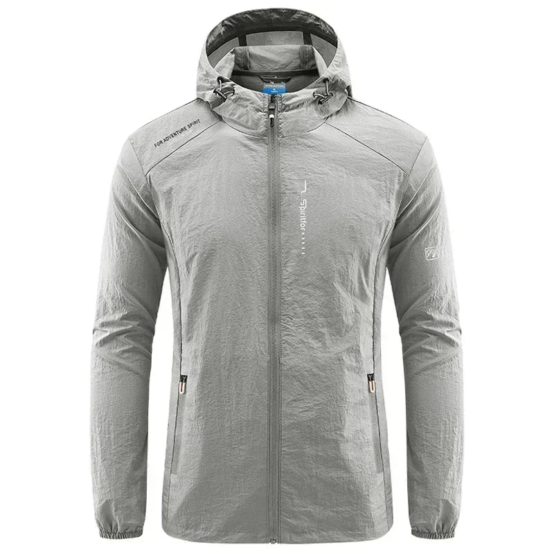 Men's UPF 50+ UV Protection Windbreaker Quick Dry Jacket Outdoor Sun-Protective Thin Hiking Fishing Cycling Hooded Sport Light