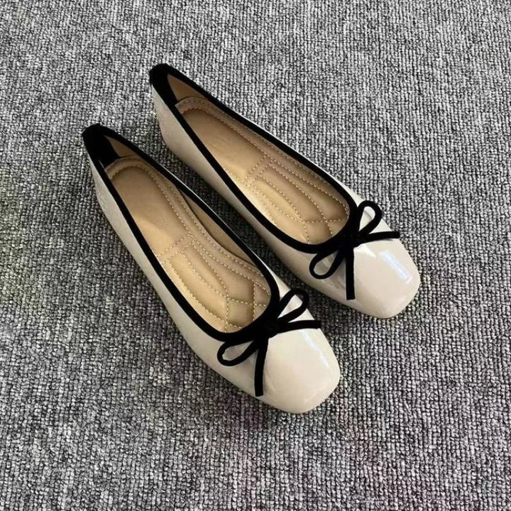 2026 New Women's Patent Leather Bow Ballet Flats, Square Toe Soft Sole Slip-on Casual Shoes for Spring Summer