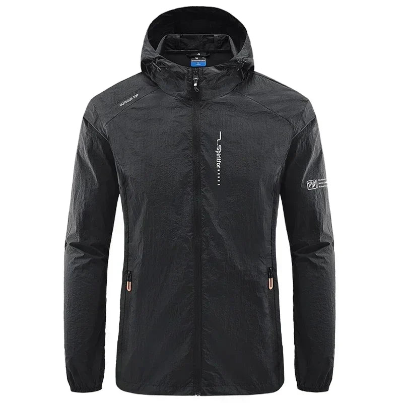 Men's UPF 50+ UV Protection Windbreaker Quick Dry Jacket Outdoor Sun-Protective Thin Hiking Fishing Cycling Hooded Sport Light