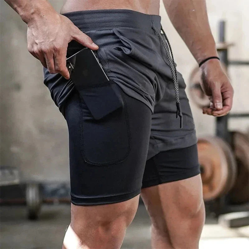 Men’s 2-in-1 Camo Quick-Dry Compression Running Workout Shorts